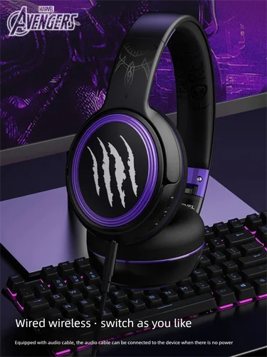 Imagen 1 del producto MARVEL-auriculares inalámbricos de colaboración con Bluetooth 5,3, cascos con mejora de graves, diafragma de 40mm, latencia ultrabaja