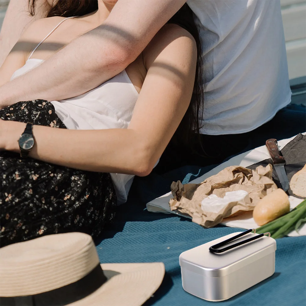 

3pcs Portable Set Outdoor Lunch Box Camping Food Container Lightweight Aluminum Alloy Foldable Handle Heat Resistant