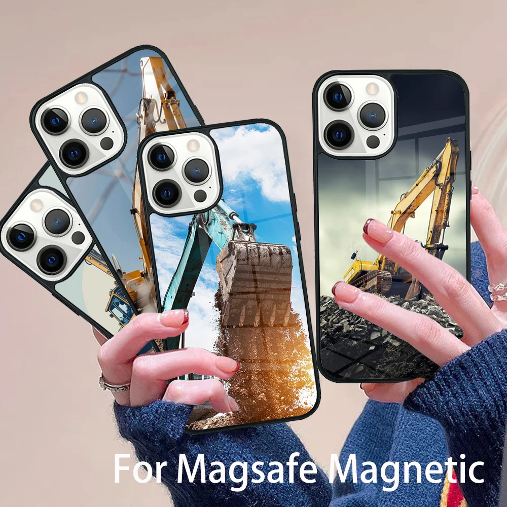

Excavator Phone Case Magesafe Magnetic Wireless Charge Cover For IPhone 16 11 12 13 14 15 Pro Max Plus Mini