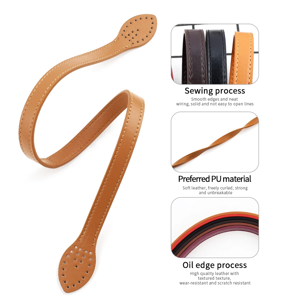 2pcs Leather Handles Durable Shoulder Bags Detachable Belt Women Leaf Handle Straps DIY Handmade Replacement Handbag Strap 60cm