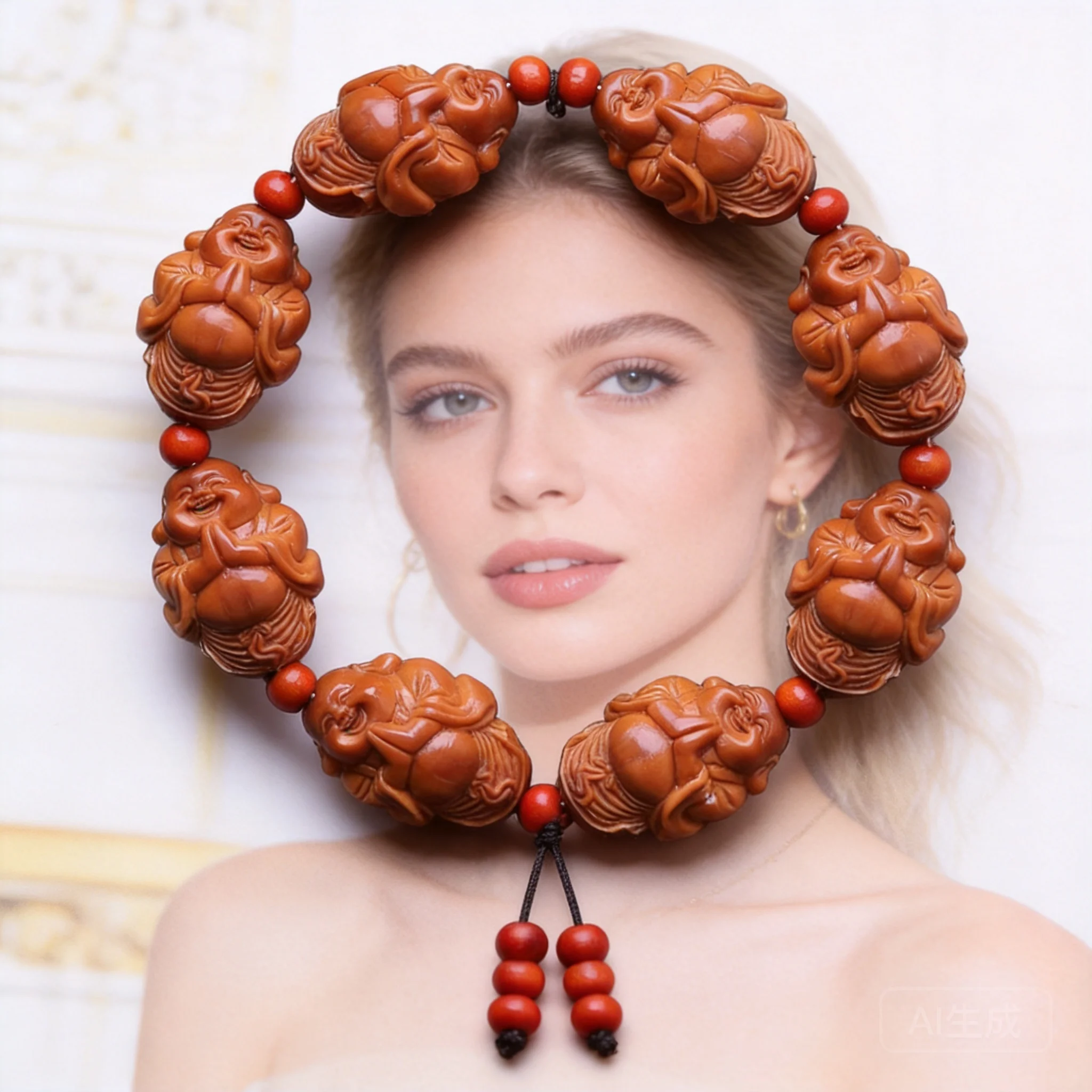 

Olive Pit Carved Laughing Maitreya Buddha Beaded Bracelet 2026 Chinese Style Wenwan Collectible Buddhist Prayer Jewelry For Men