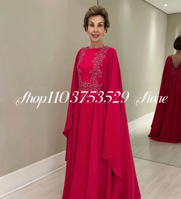 Elegant Mother of the Bride Gowns 2025 Rose Jewelled Neck Shawl Wedding Dresses Beaded Custom Evening vestidos largos