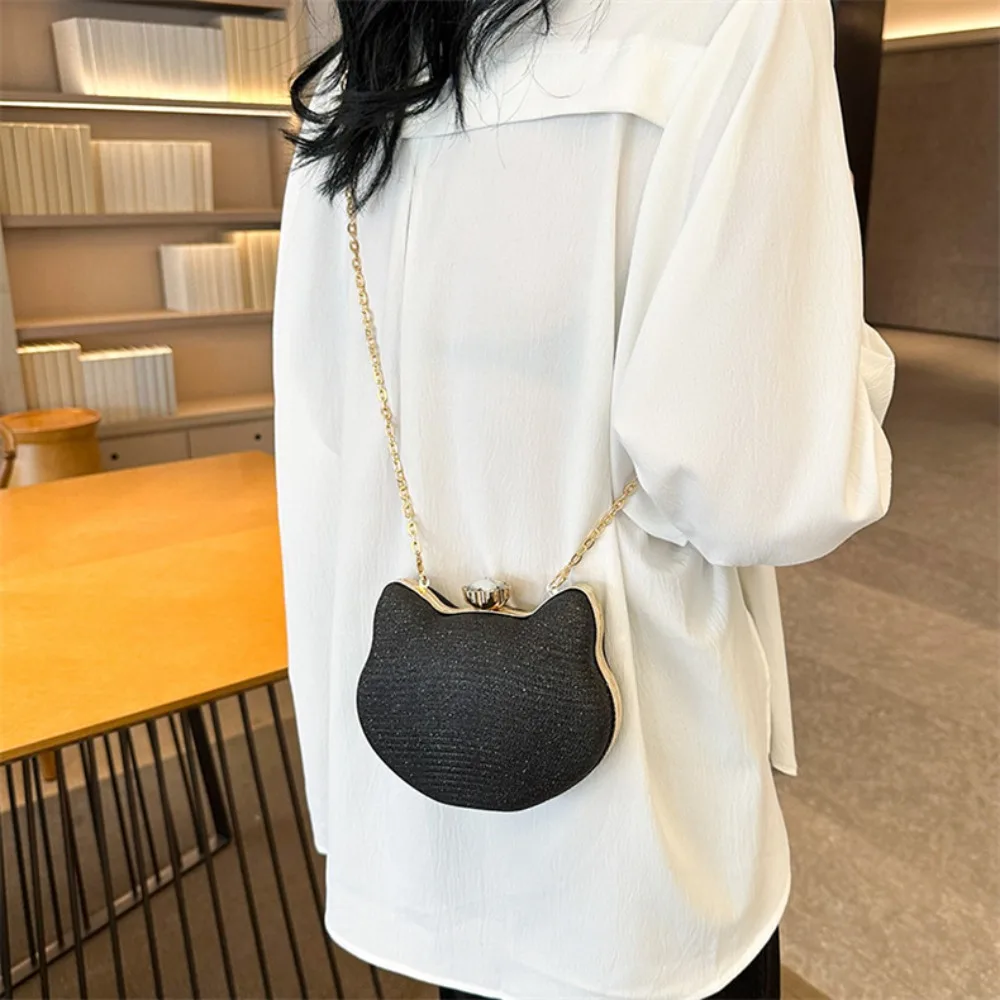 

2pcs/set Elegant Evening Banquet Bag Luxury Rhinestone Shiny Cat Ear Handbag Polyester Waterproof Ladies Clutch Pouch Party