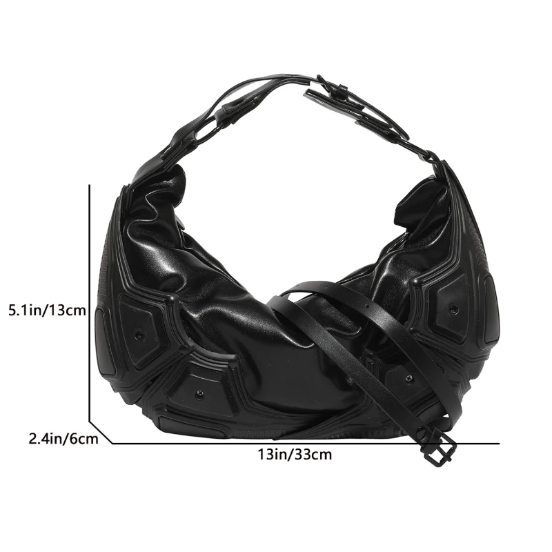Dark Trendy Half Moon Shaped Hot Girl Punk Armpit Bag Soft PU Leather Y2K Motorcycle Bag Female Crossbody Bag Handbag 2026 - view 6