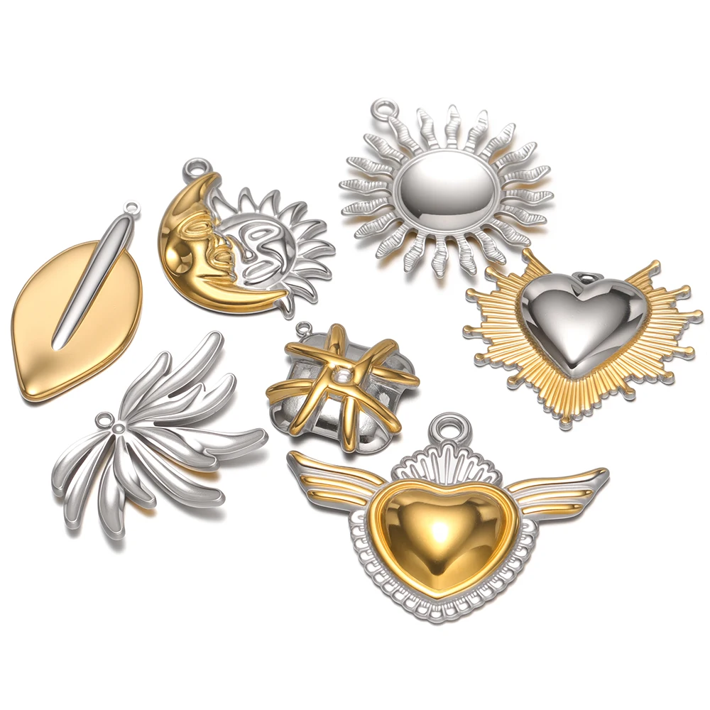 

4 шт. подвесок из нержавеющей стали с золотыми сердечками, солнцем и луной для самостоятельного изготовления украшений в стиле хип-хоп: ожерелий, браслетов, серег.