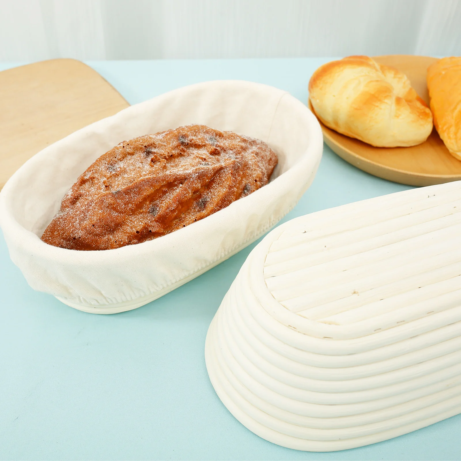 

4 шт., корзина для расстойки хлеба, 10 дюймов, овальные чаши для расстойки теста с тканевыми вкладышами, корзина для расстойки из искусственного ротанга для домашнего пекаря