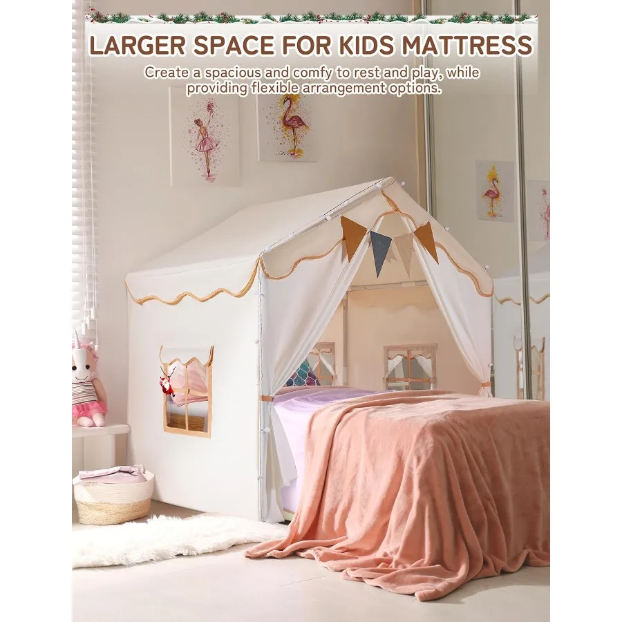 Tenda de brincar Besrey 2 em 1 com tapete acolchoado e luzes Grande casinha de brincar com 2 portas 4 janelas Tenda infantil de Natal interna e externa