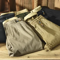 HIQOR 2024 Men's Winter Pants Flacee Men Cotton Solid Loose Casual Safari Style Pants Pocket Khaki Army Green Work Pant 28-38