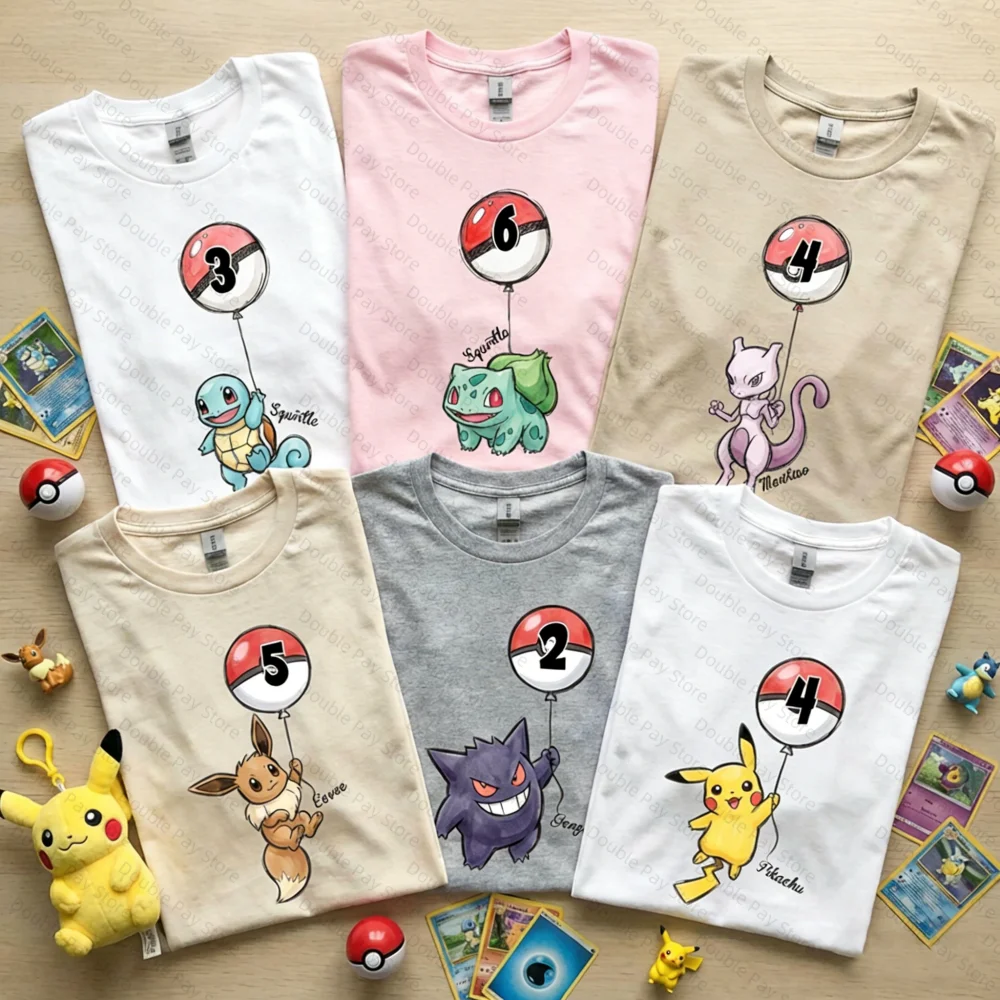

Retro Poke Monsters Balloon Birthday Shirt Vintage Poke Game T-shirt Poke Game Birthday Shirt Poke Tee Kids t-shirts Men Tshirt