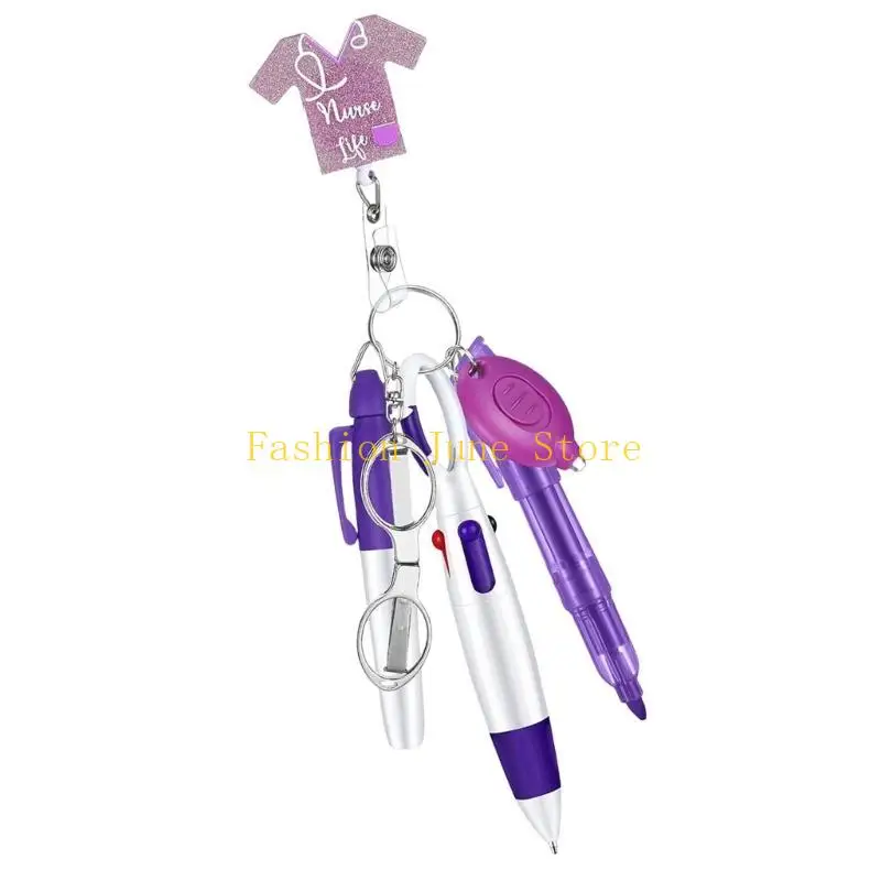 N5KA Multi Functional Nursing Pen Set Unique Nurse Pen and Badge Holder Set with LED Keychain for Staff Gifts