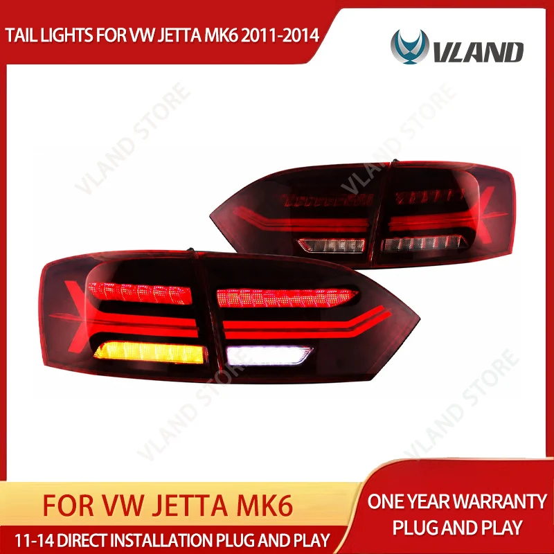 VLAND 2011-2014 Jetta MK6 LED Tail Lights With Sequential Turn Signal Rear Lamps Assembly Set of 2