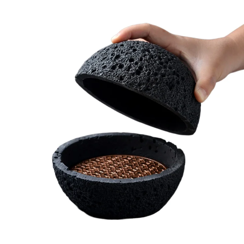 Premium Serving Sphere for Fine Dining - Black Volcanic Stone Inspired Dish with Dome for Individual Course Presentation
