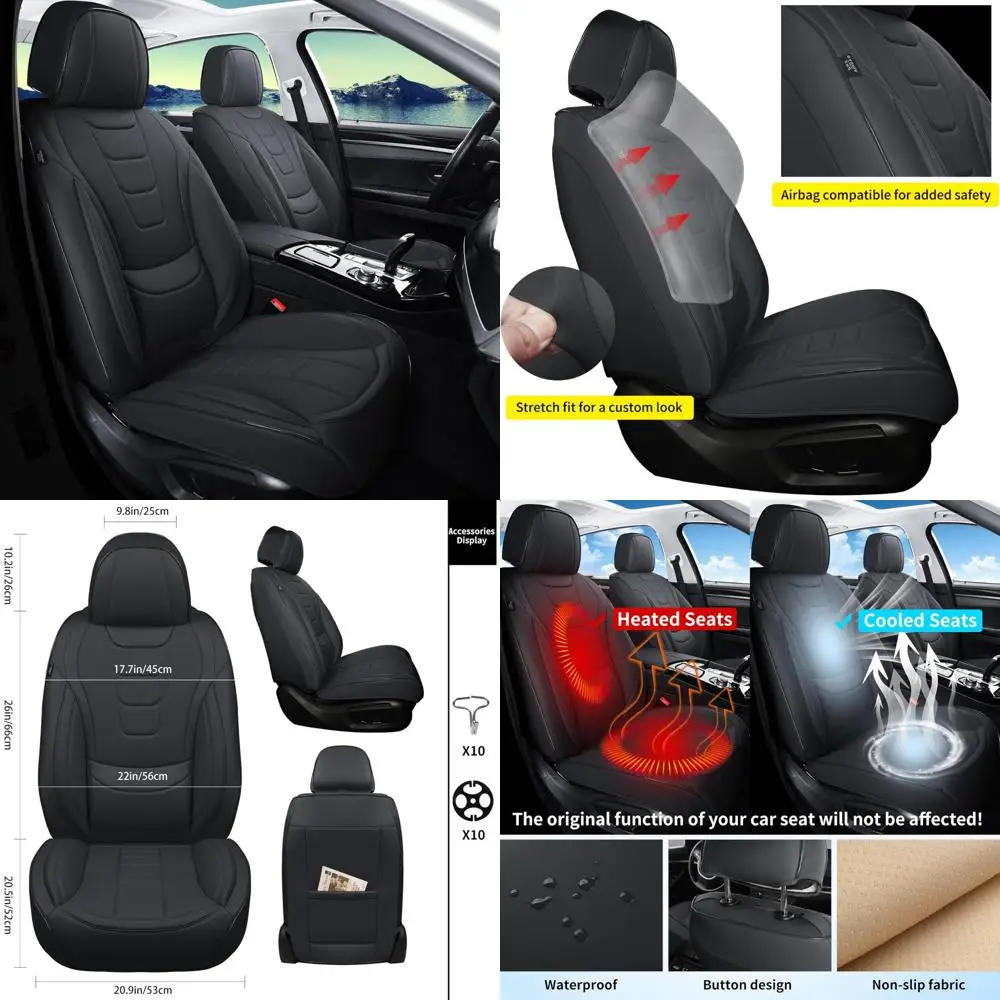 

Чехлы на автомобильные сиденья для передних сидений — водонепроницаемая и дышащая искусственная наппа кожа, 360° ° Дизайн с полной оберткой, совместимая с подушкой безопасности, поясничная S