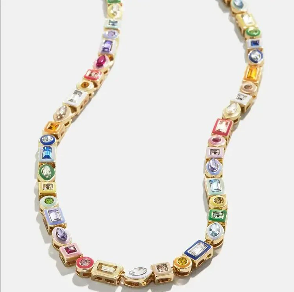 

2026 New Geometric Heart Colorful Rainbow Enamel Bezel CZ Tennis Chain Choker Necklace Bracelet for Women Party Holiday Jewelry