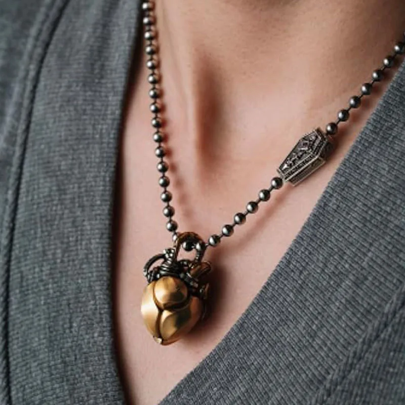 Original Logo Mechanical Heart Pendant Necklace Beating Heart Brass Craft Jewelry Steampunk Halloween Fidget Gift for Men Women