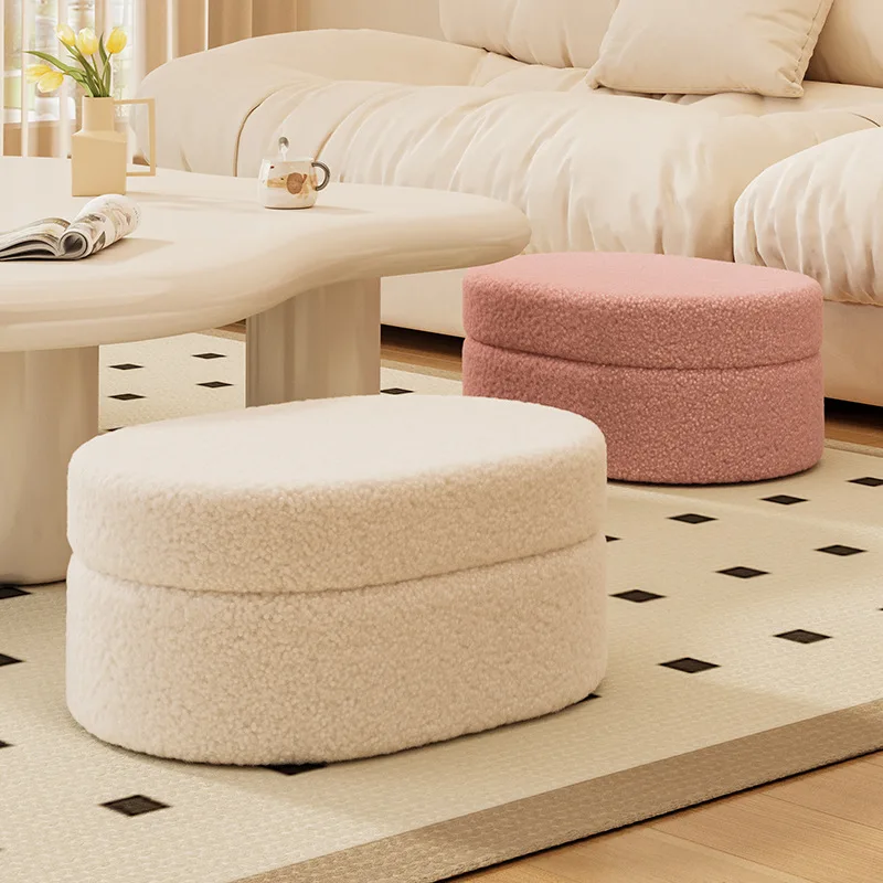 Nordic Style Living Room Furniture Entrance Hall Storage Shoe Changing Stool Comfortable Lamb's Wool Bedroom Dressing Stool