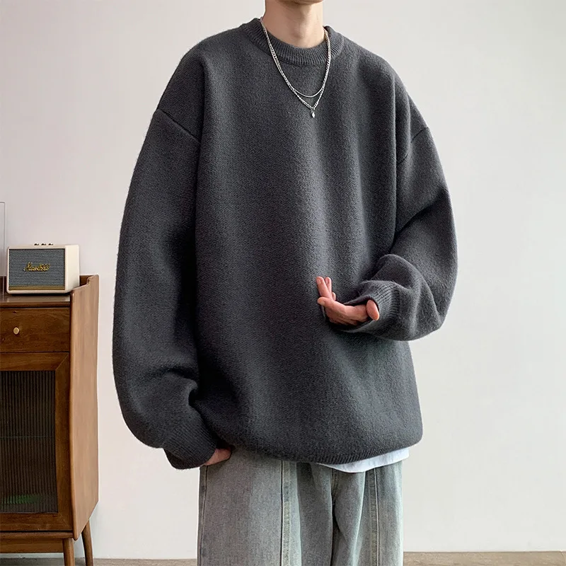 سترات خريف وشتاء سميكة للرجال على الطراز الكوري بلوفرات عصرية فضفاضة على طراز هونج كونج للشتاء الياباني