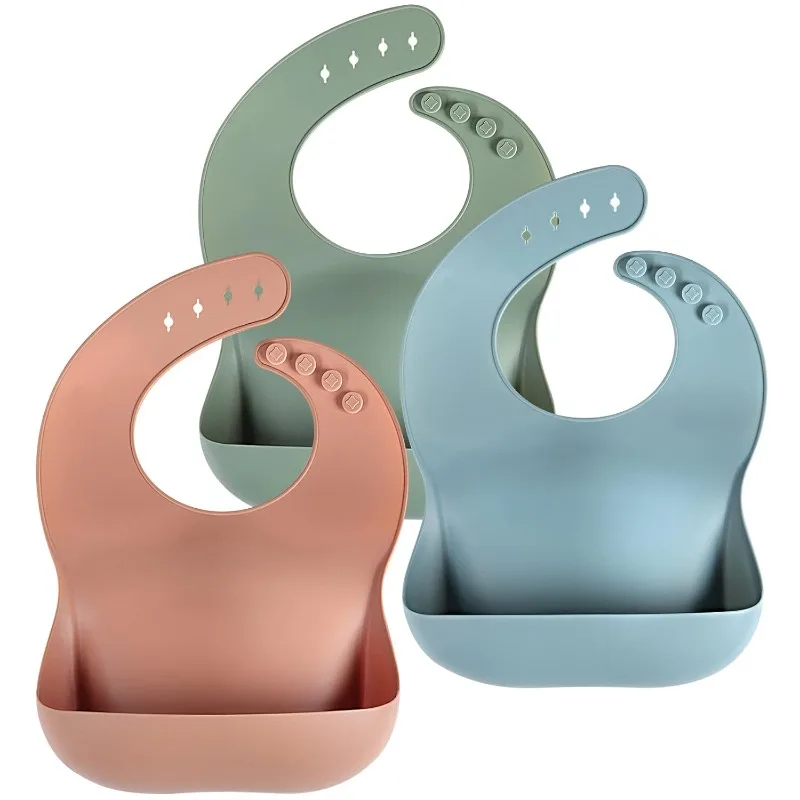 

Hot Silicone Baby Bibs for Babies & Toddlers Set of 3 BPA Free Unisex Soft Adjustable Fit Waterproof Feeding Bibs