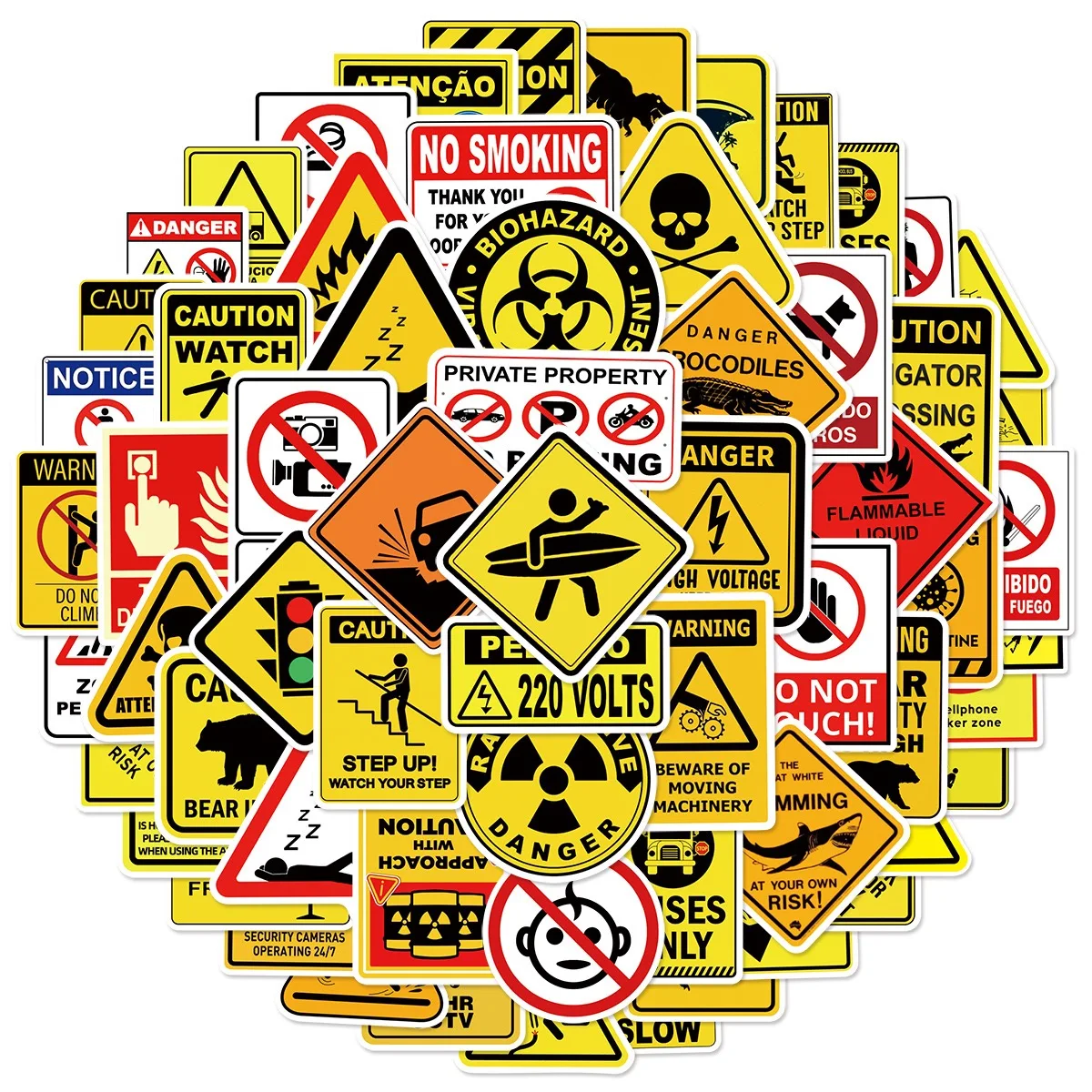 60Pcs Funny Warning Sign Sealing Stickers DIY Stickers Scrapbooking Phone Luggage Skateboard Waterproof Decals