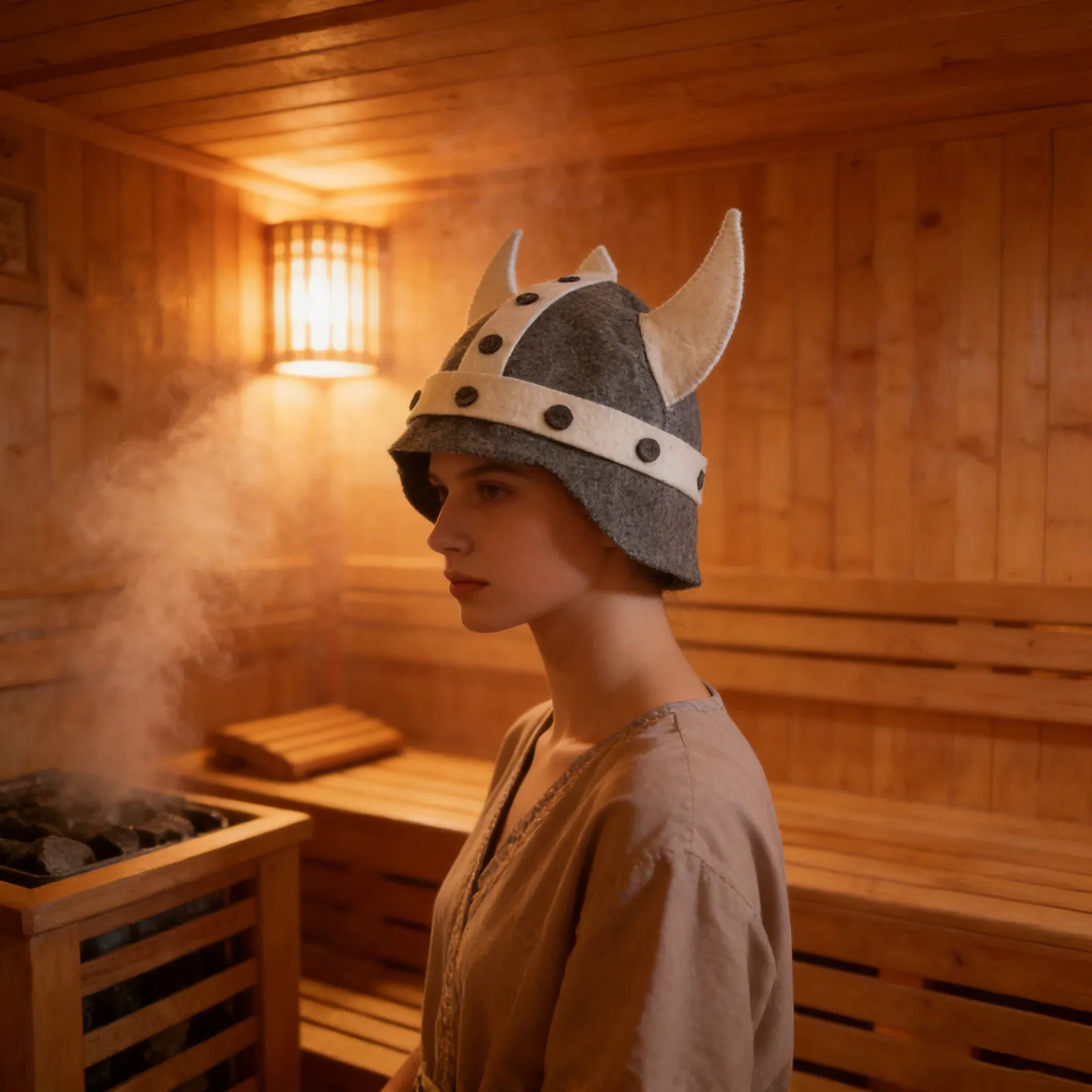 Wool Sauna Hat Viking Horn Style Felt Cap Heat Protection Russian Banya Sauna Bath House Room Hat