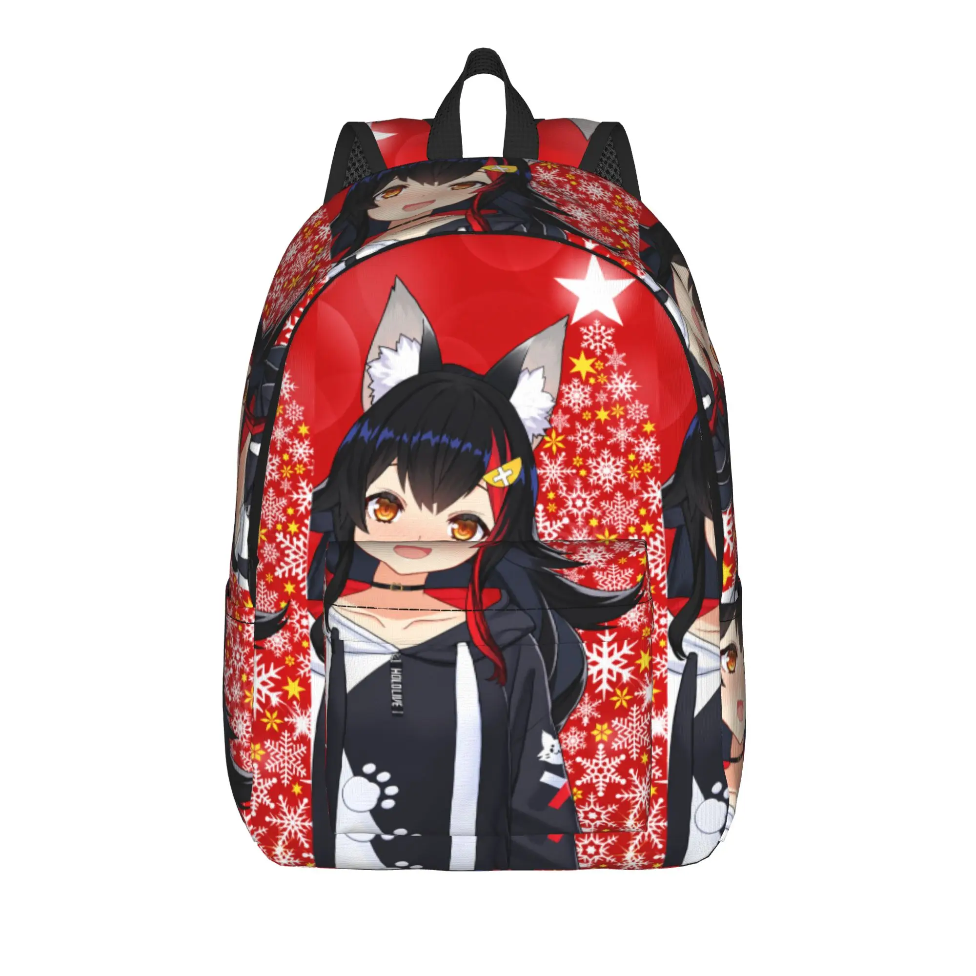 Hololive Gamers Ookami Mio Christmas Backpack  Pretty Backpacks Male Camping Print High School Bags Colorful Rucksack