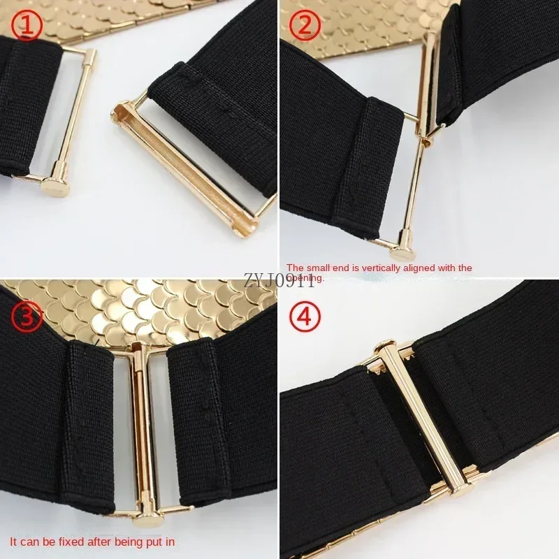 Ladies Metal Elastic Girdle Fish Scale Pattern Wide Belt Dress Slim Fit Corset Decoration Belts for Women