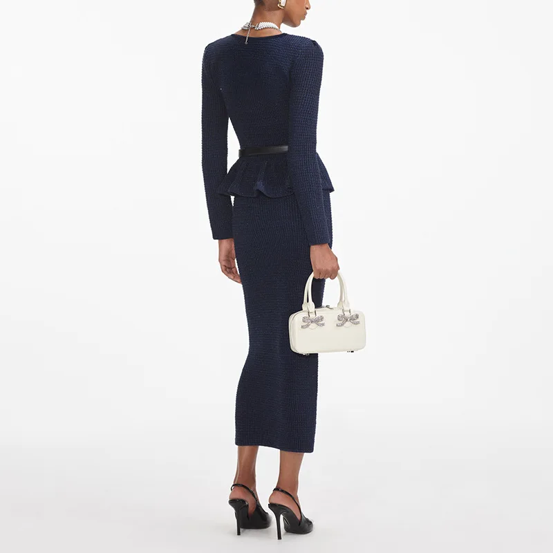 Setelan Dua Potong Wanita FW25, Kerah Kotak dengan Ruffle, Slim Fit, Pakaian Kantor Elegan