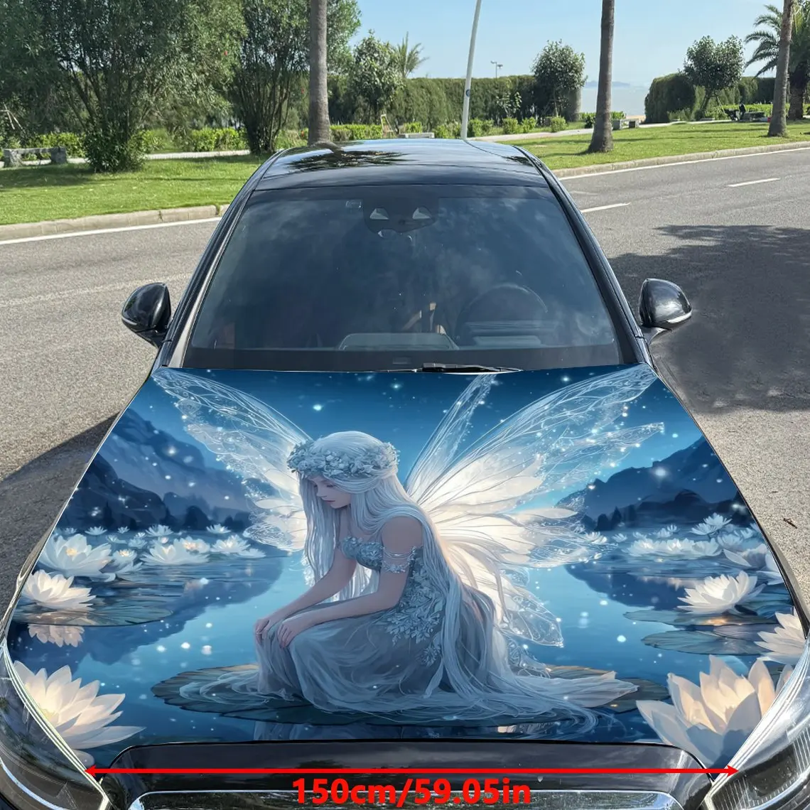 Streamer Flower Fairy Car Vinyl Wrap, PVC Material Waterproof Car Hood Sticker, Self-Adhesive Scratch-Resistant Stickers for Eng