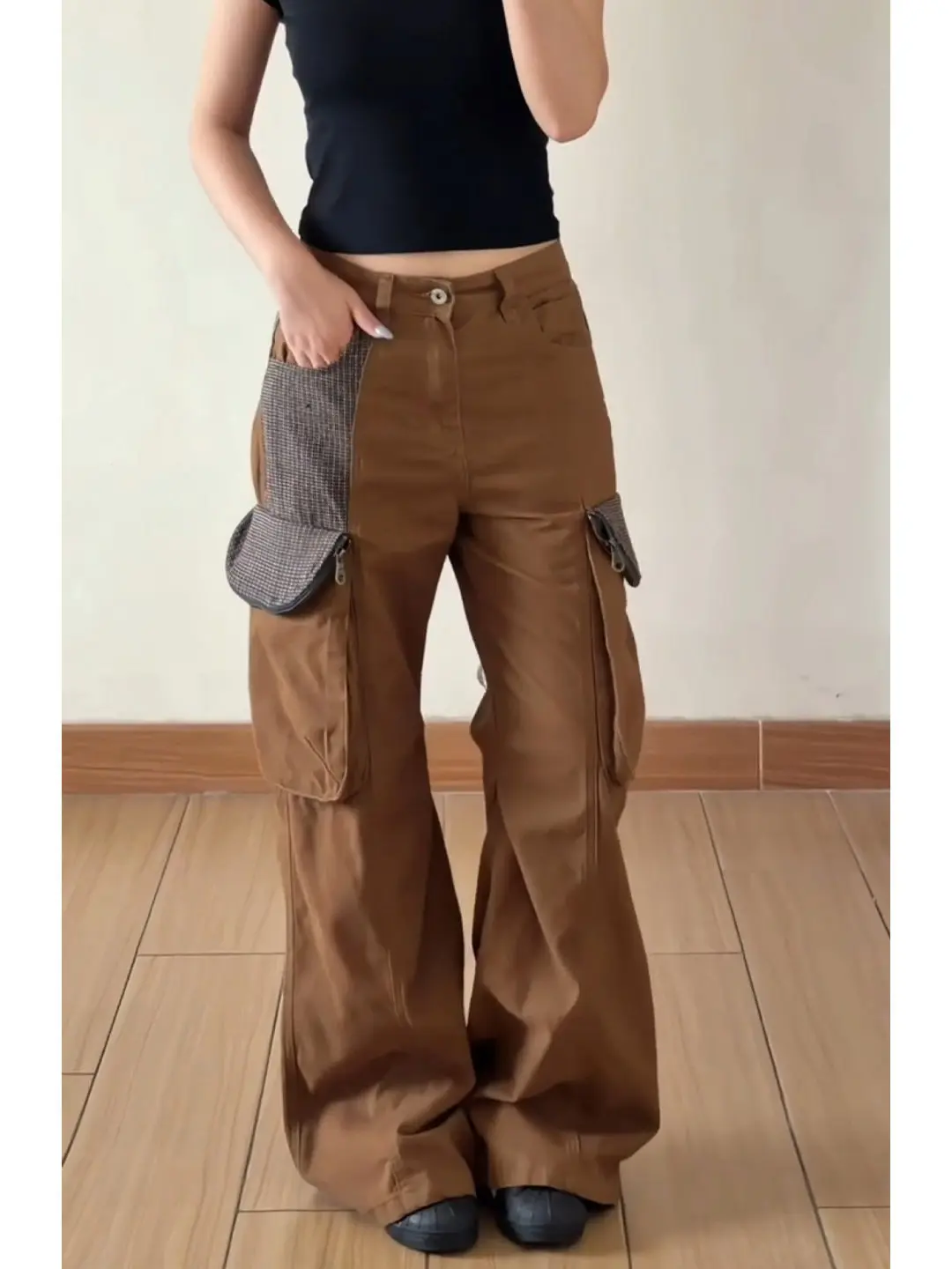 Women Brown Goth Y2k Emo Jeans Harajuku Vintage Baggy Denim Trousers Japanese 2000s Style Grunge Rhinestone Jeans Pants Clothes