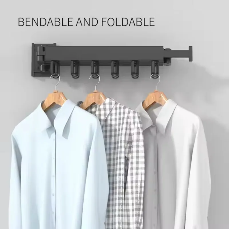 Wall-mounted Retractable Folding Extendable Clothes Hanger Cloth Drying Rack Indoor Aluminum