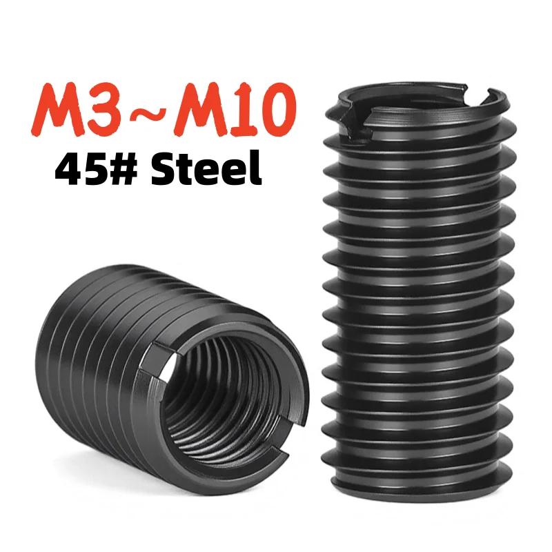 M3 M4 M5 M6 M8 M10 Black 45# Steel High Strength Inner Outer Thread Adapter Screw Bushing Slotted Wire Thread Insert Sleeve