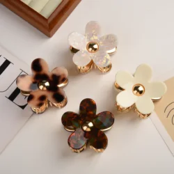 DuoShang Retro Leopard Print Flower Hair Claw Acetate Claw Clips Flower Series Crab Hair Clips for Women Girls Hair Accessories