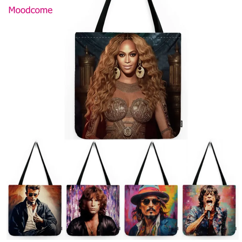 The Famous Singer Celebrity Portrait Oil Painting Art Water Resistant Cotton Linen Shoulder Bag Shopper Grocery Tote Bag