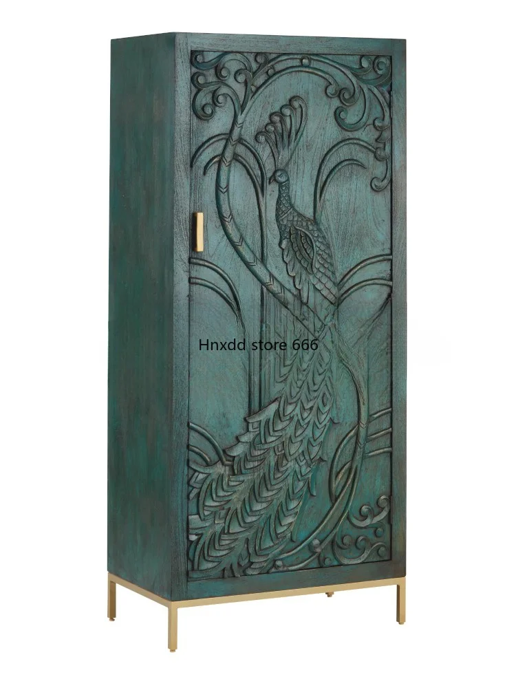 American peacock carved single-door wardrobe storage cabinet