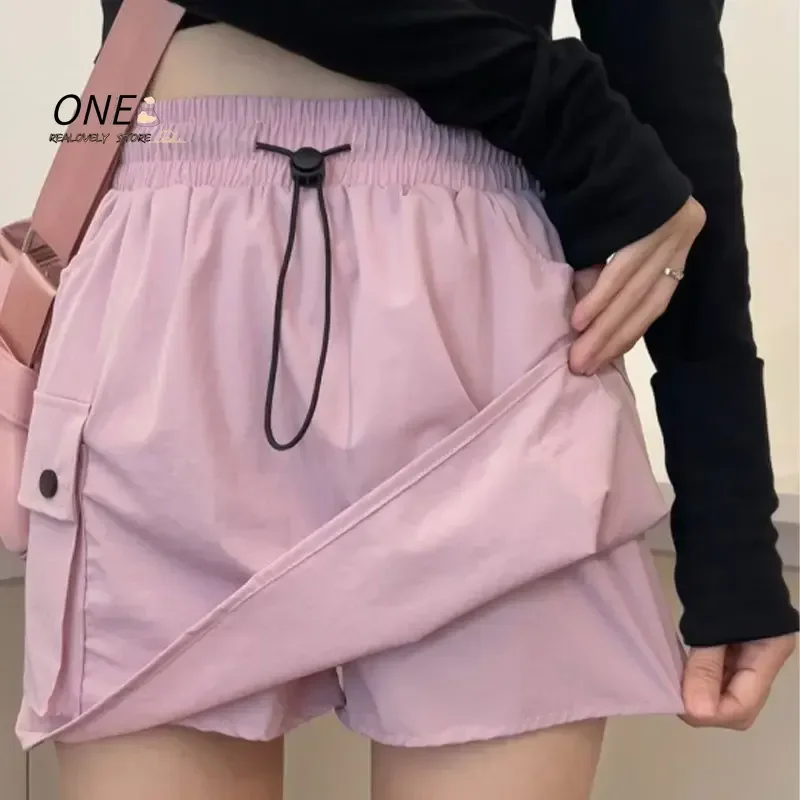 

Женская летняя мини-юбка-карго с завязками и высокой талией и карманами с клапанами, черные расклешенные короткие юбки свободного покроя