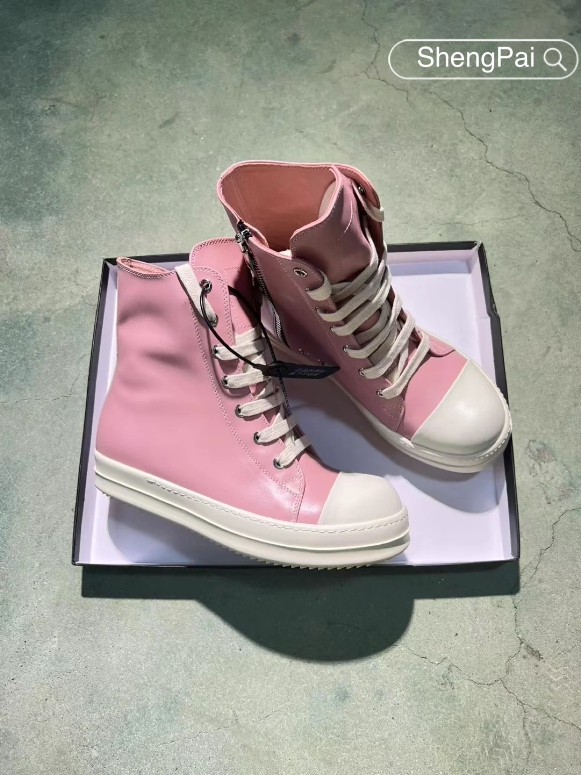 Ricks Ice Pink Cowhide High-Top Shoes Luxury brand Owens Men's Leather Casual Shoes Women's Sneakers Couples Outdoor Boots