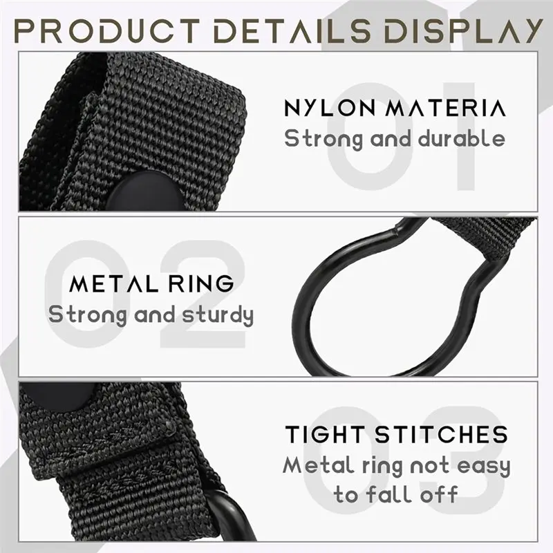 AB34-4 Pack Flashlight Ring Nylon Dual Snap Clip Flashlight Holder For Duty Belt Side Handle Carry Metal Ring Strap
