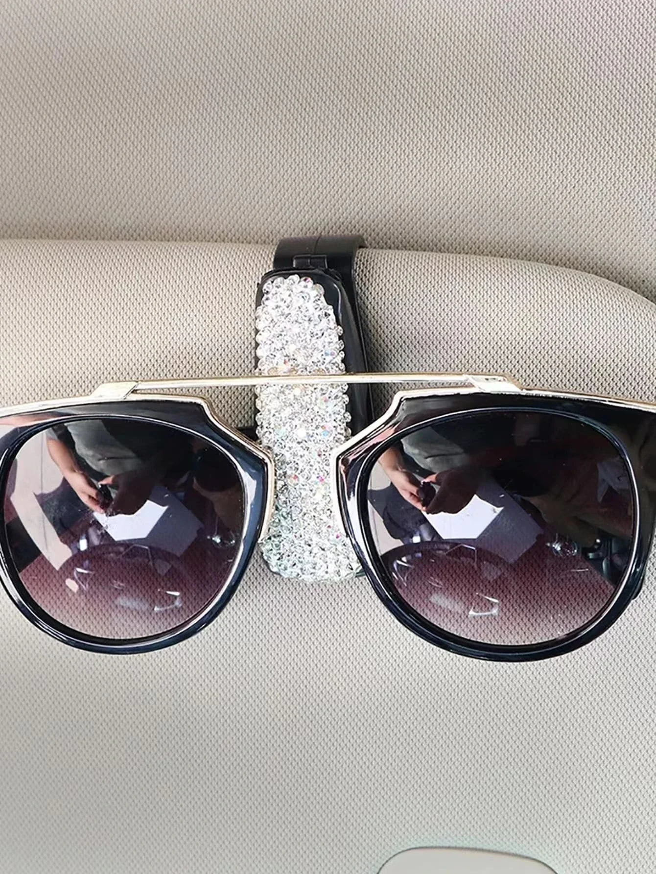 Rhinestone Decor Car Glasses Holder Sun Visor Clip