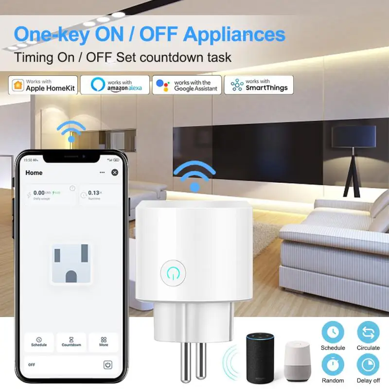 Matter 16A EU WiFi Smart Plug Smart Home with Energy Metering Timing Apple Homekit Smartthings APP Control Via Alexa Google Home