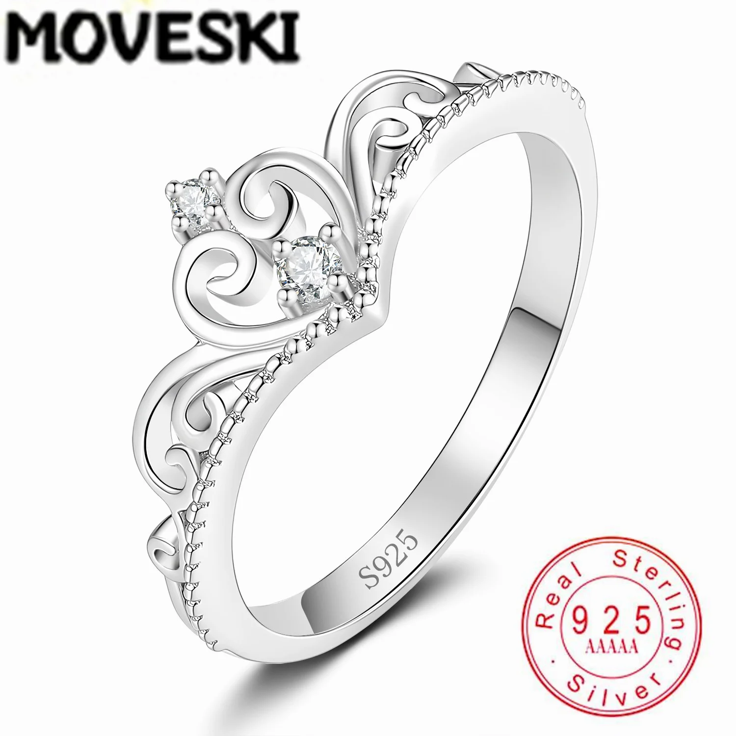 

MOVESKI 925 Sterling Silver Moissanite Crown Ring Princess Tiara Promise Band for Women Wedding Jewelry