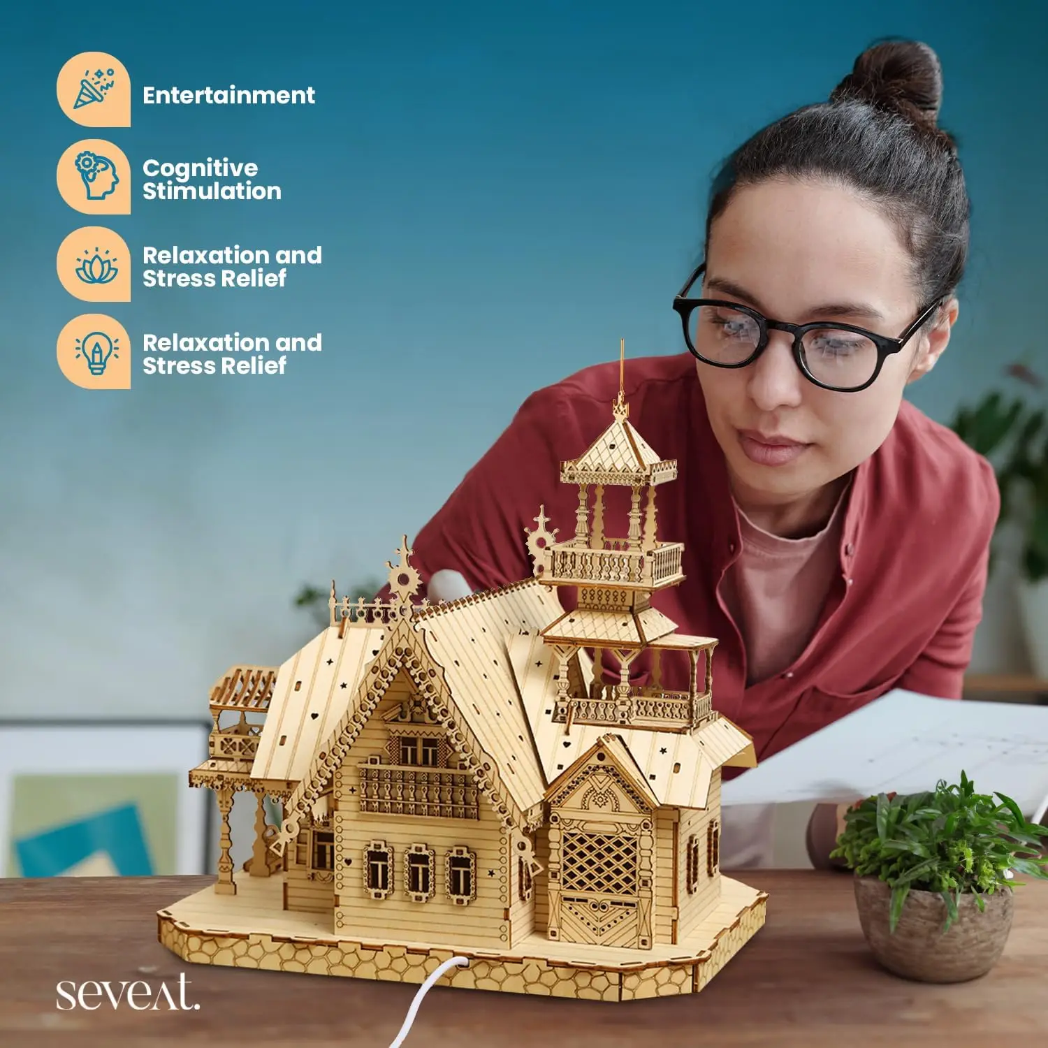 Puzzles 3D pour adultes et adolescents – Villa de bricolage en bois de 267 pièces, modèle en bois pour adultes pour construire, jeu de puzzle pour tout-O