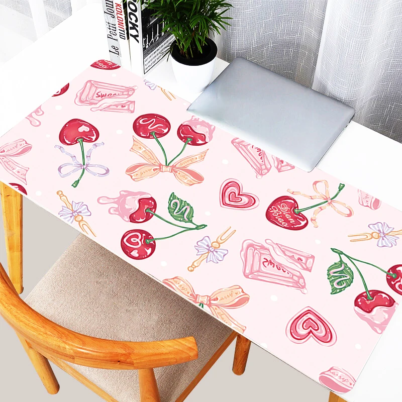 

Chocolate Cherries Mouse Pad Laptop Green Plant Non Slip Mousepad Pink Bow Anime Keyboard Rug PC Kawaii Gamer Cabinet Desk Mat