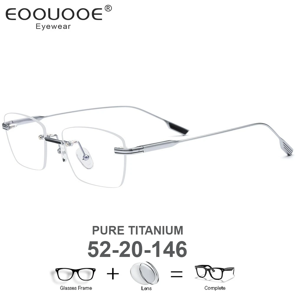 

Optical EYEGLASSES Whit Prescription Lens Titanium Frame Frameless Myopia Rimless Glasses Men for Sight Progressive