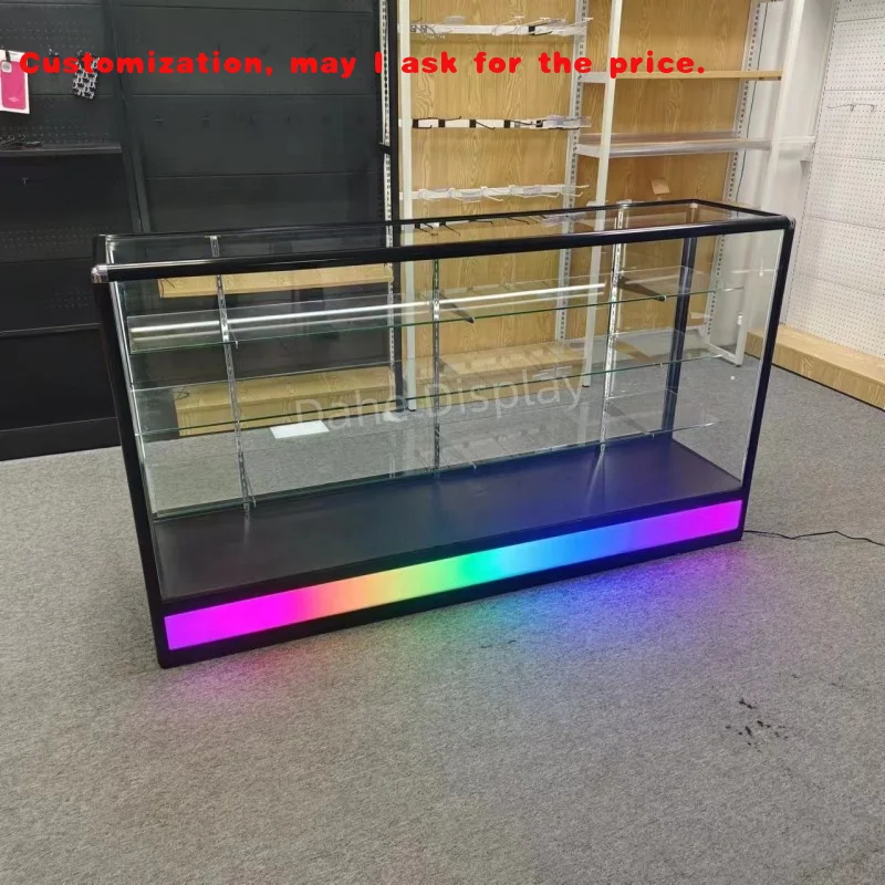 

custom.Smoke Shop Display Counter 6 Feet Display Cabinets with LED Light Luxury Glass Display Showcase Smoke Shop