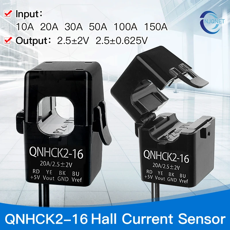 

Snap-on Hall Current Sensor QNHCK2-16 10A 20A 50A 100A 2.5±2V 2.5V 0.625V split current transformer clamp ct current transducer
