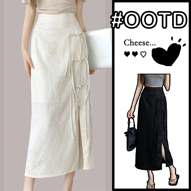 

High Waist Slit Embroidered White f Skirt Women's Faion Chinese Sle National Trend A-Line Skirt Label Removed