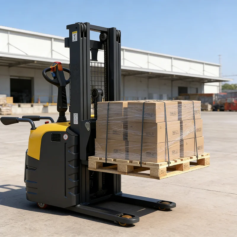 Ride On Electric Stacker with Platform Lithium Battery Fast Charging for Long Distance Transport