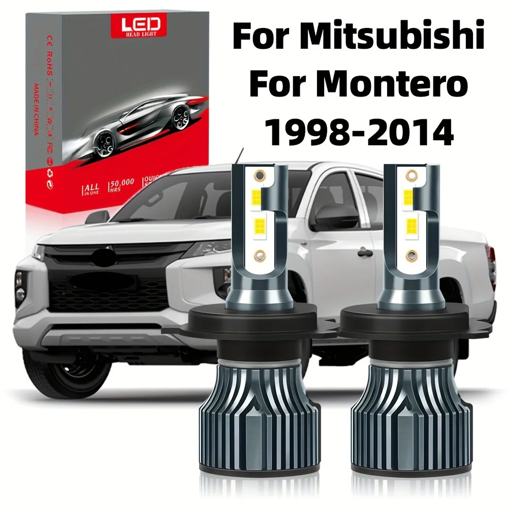 For Mitsubishi Montero (1998-2014) H4 High Low Beam All In One 6500K White 29000LM/pair CSP Bright Chip 12-24V Plug-N-Play, 2pcs