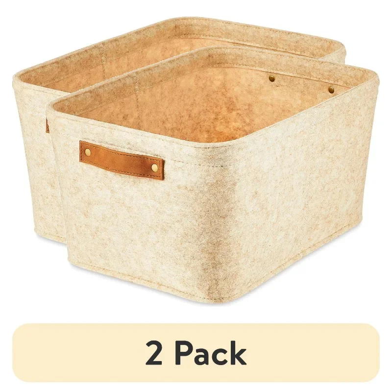 

(2 pack) Medium Felt Basket, Oatmeal, Set of 2