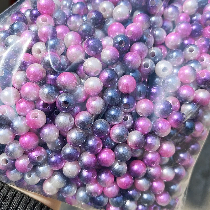 500g 8MM Handmade Beaded Gradual Change ABS Imitation Pearl Two-color Bead Straight Hole Round Beads Jewelry Making Accessories